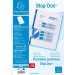Sachet De 10 Pochettes Perforées Stop Doc Ouverture En Coin - Polypropylène Lisse 6/100e - A4 - Incolore - X 10 - Exacompta