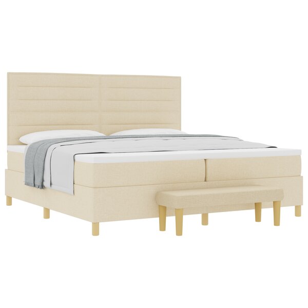 Lit à ressort vidaXL avec matelas et banc crème 200x200 cm en tissu