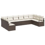 Ensemble de canapés de jardin de 10 pièces avec coussins en poly rattan marron