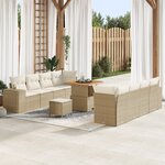vidaXL Ensemble de Canapé de Jardin 11 Pièces avec Coussins Beige Rattan Poly Acacia