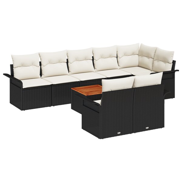 vidaXL Ensemble de canapé de jardin de 9 pièces avec coussins Noir Rotin Polyéthylène Acacia