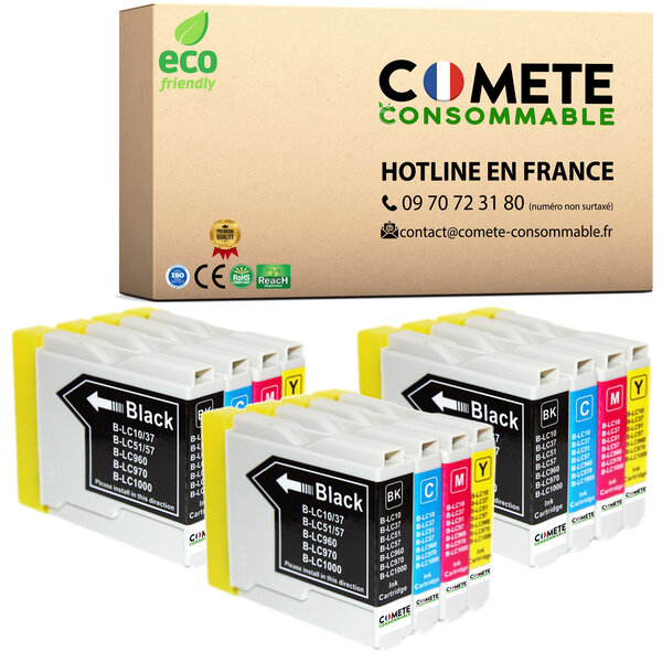 COMETE, Entreprise française - LC970 LC1000-12 Cartouches d'encre Compatibles avec Brother LC970 LC1000 - pour Imprimantes Brother DCP135C DCP150C DCP153C DCP157C MFC235C MFC260C