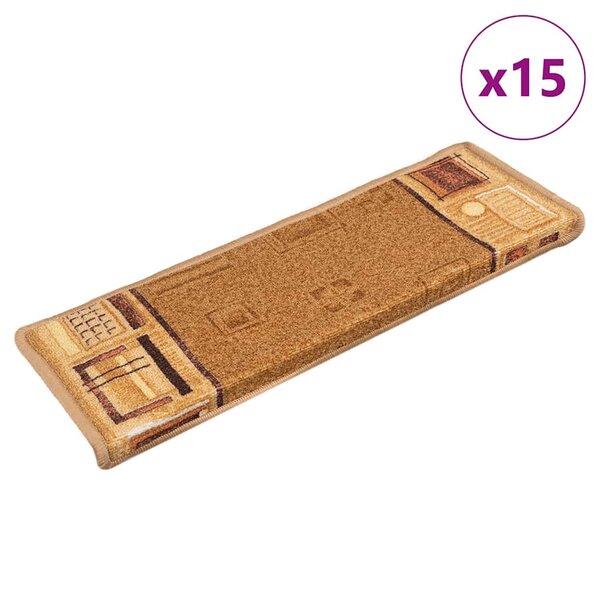 vidaXL Tapis d'escalier autocollants 15 Pièces 65x21x4 cm Beige