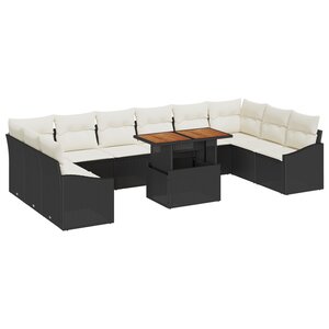 vidaXL Ensemble de salle à manger jardin 11 pièces avec coussins en noir en poly rotin Acacia