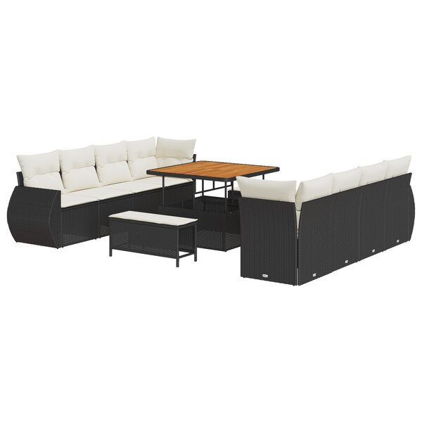 vidaXL Ensemble de canapé de jardin 11 pièces avec coussins en poly rotin noir et crème