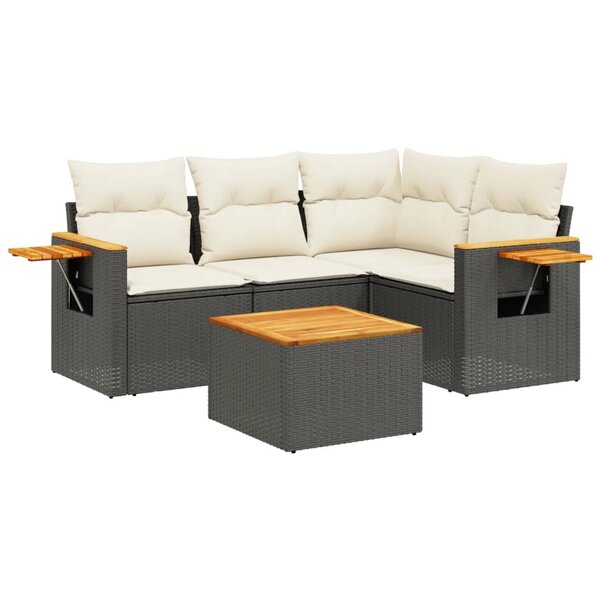 vidaXL Salon de jardin 5 Pièces avec coussins noir résine tressée