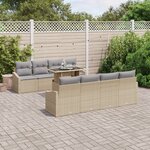 vidaXL Set de canapé de jardin 9 pièces avec coussins Beige Poly Rotin