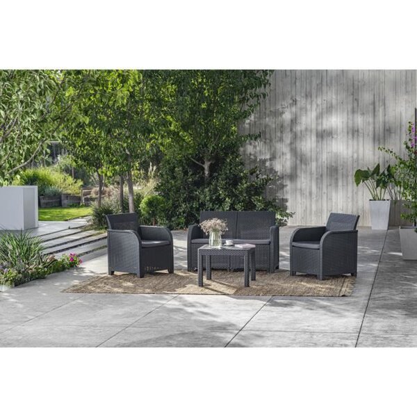 ALLIBERT by KETER - Salon de jardin SanRemo 4 places et table basse - imitation rotin tressé - gris graphite