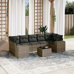 vidaXL Salon de jardin 8 Pièces avec coussins gris résine tressée