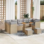 Set de canapé de jardin 10 pièces avec coussins Beige Rotin Synthétique Acacia