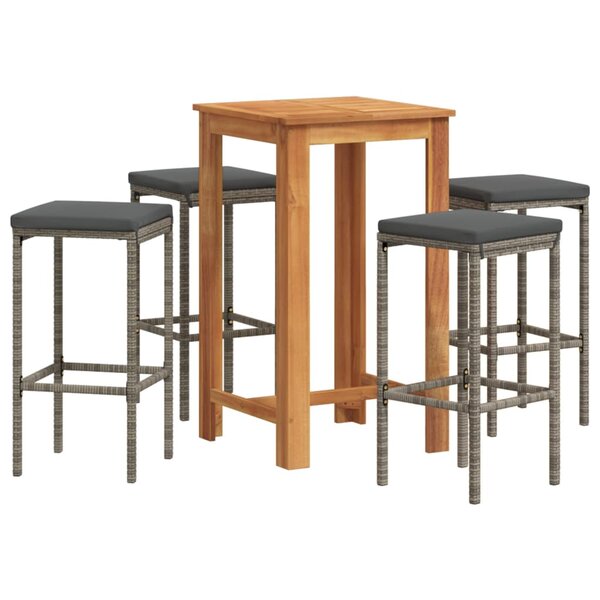 vidaXL Ensemble de bar de jardin 5 Pièces gris bois massif acacia rotin