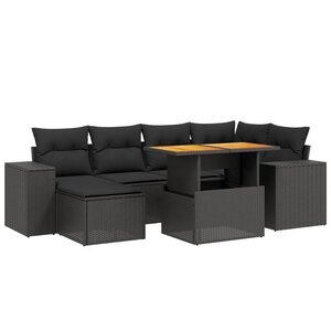 vidaXL Salon de jardin 7 Pièces avec coussins noir résine tressée