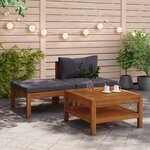 vidaXL Salon de jardin 3 Pièces avec coussins gris foncé Bois d'acacia