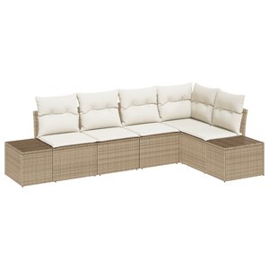 vidaXL Ensemble de 5 canapés de jardin avec coussins en rotin poly beige