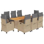 vidaXL Ensemble à manger de jardin et coussins 9 Pièces mélange beige