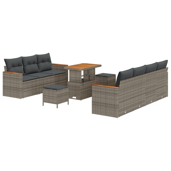 Ensemble de Canapés de Jardin de 10 Pièces avec Coussins Gris Poly Rotin Acacia