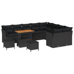 vidaXL Canapé de jardin 12 pièces avec coussins Noir Poly Rattan Acacia