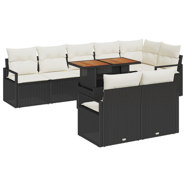 Ensemble de Canapés de Jardin de 9 pièces avec Coussins Noir Poly Rattan
