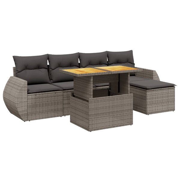 vidaXL Salon de jardin 6 Pièces avec coussins gris résine tressée