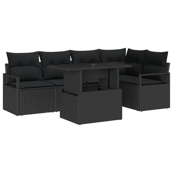 Ensemble de Canapé de Jardin 6 Pièces avec Coussins Noir Rattan Poly