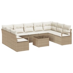 vidaXL Ensemble de 10 Pièces de Sofa de Jardin avec Coussins Rattan Poly Marron