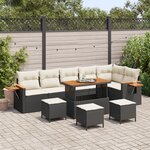 Canapé de jardin 10 pièces avec coussins Noir Poly Rattan Acacia