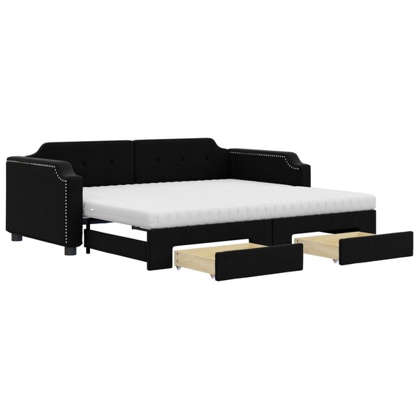 vidaXL Lit de jour avec gigogne et tiroirs noir 90x200 cm tissu