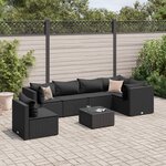 vidaXL Salon de jardin 7 Pièces avec coussins Noir Résine tressée