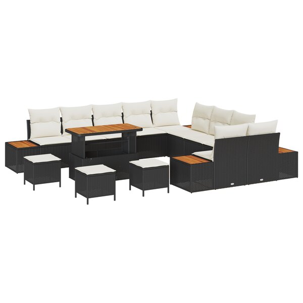vidaXL Ensemble de canapé de jardin 14 pièces avec coussins Rattan Poly Noir