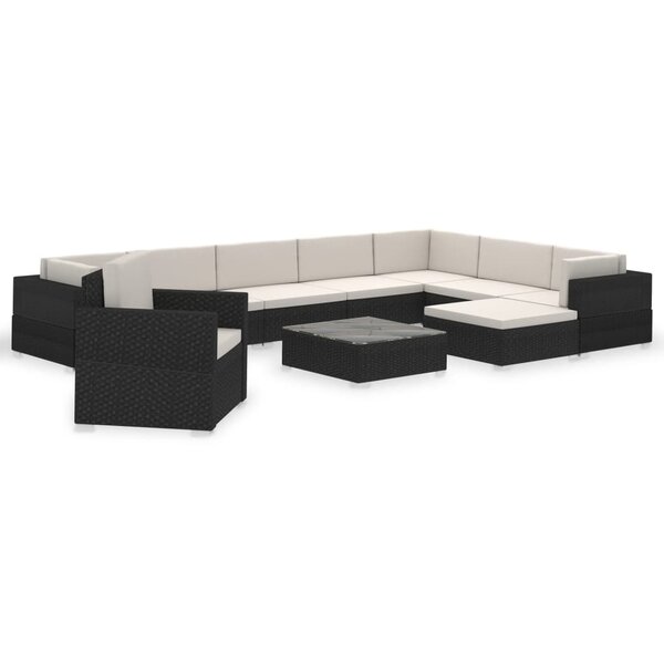 Salon de jardin meuble d'extérieur ensemble de mobilier 12 pièces avec coussins résine tressée noir 02_0015661