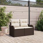 Canapé de jardin 2 places vidaXL avec coussins en polyrotin marron