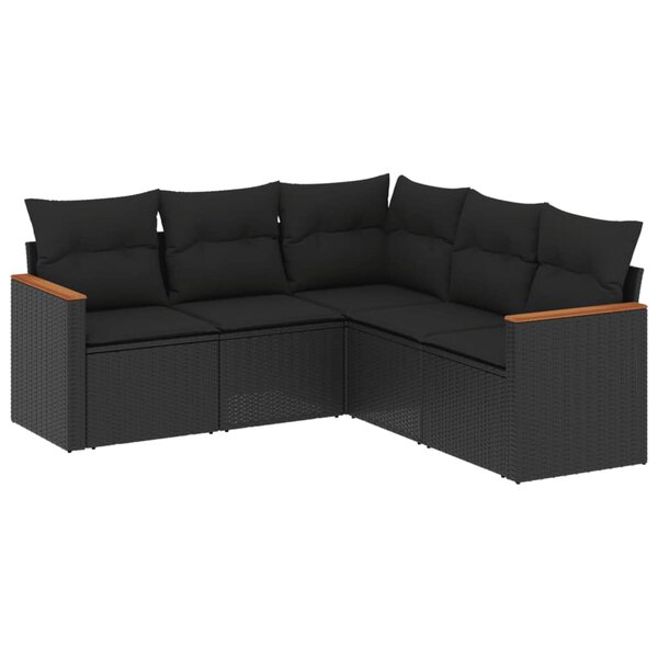 vidaXL Salon de jardin 5 Pièces avec coussins noir résine tressée