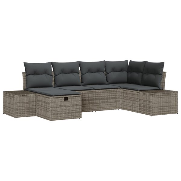 vidaXL Ensemble de Canapé de Jardin 6 Pièces avec Coussins Gris Poly Rattan