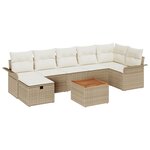 vidaXL Ensemble de Canapé de Jardin 8 Pièces avec Coussins Beige en Poly Rotin