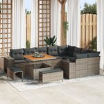 vidaXL Ensemble de Canapés de Jardin de 12 Pièces avec Coussins Gris Poly Rattan Acacia