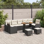Ensemble de Canapé de Jardin de 10 pièces avec coussins en Rattan Poly Noir Acacia