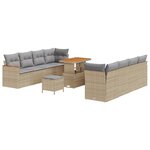 Ensemble de canapé de jardin 11 pièces avec coussins beige en rotin