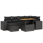 vidaXL Salon de jardin 7 Pièces avec coussins noir résine tressée