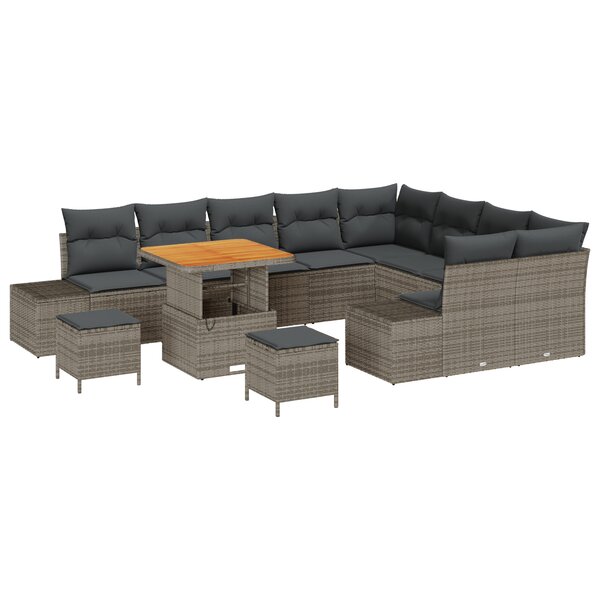 vidaXL Ensemble de canapés de jardin 12 pièces avec coussins gris en poly rattan acacia