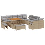 vidaXL Ensemble de canapé de jardin de 13 pièces avec coussins beige en poly rotin et acacia