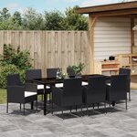 vidaXL Ensemble de salle à manger de jardin 9 pièces avec coussins Rattan Poly Noir