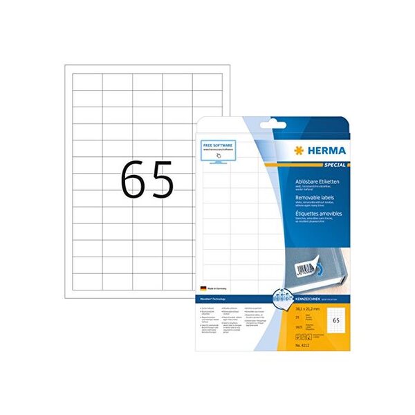 Bte de 1625 etiquettes superprint 38,1x21,2mm sur a4 détachables blanc herma