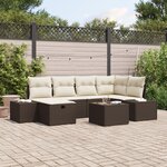vidaXL Ensemble de canapés de jardin 7 pièces avec coussins Marron Poly Rattan