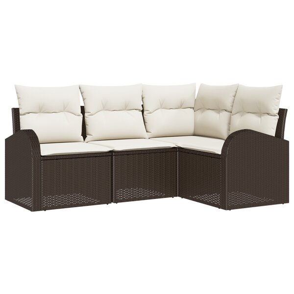 Ensemble de Canapé de Jardin 4 Pièces avec Coussins Rattan Poly Marron