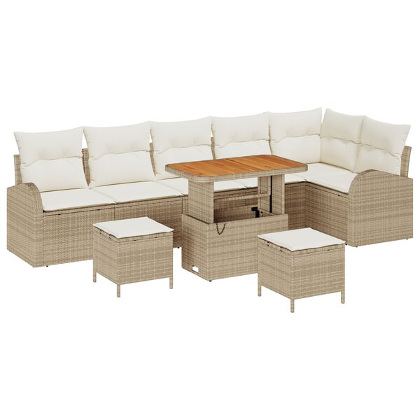 Ensemble de Canapé de Jardin vidaXL 9 Pièces avec Coussins Beige Rattan Acacia