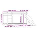 vidaXL Lit superposé avec toboggan et rideaux rose 90x200 cm