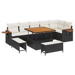 Ensemble de canapés de jardin 9 pièces avec coussins noir poly rotin acacia