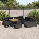 Ensemble de canapé de jardin vidaXL 13 pièces avec coussins Noir Rotin synthétique Acacia