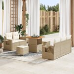 Set de canapés de jardin 8 pièces avec coussins Beige Poly Rotin Acacia