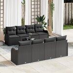 Ensemble de 9 pièces de canapés de jardin avec coussins noir en poly rotin